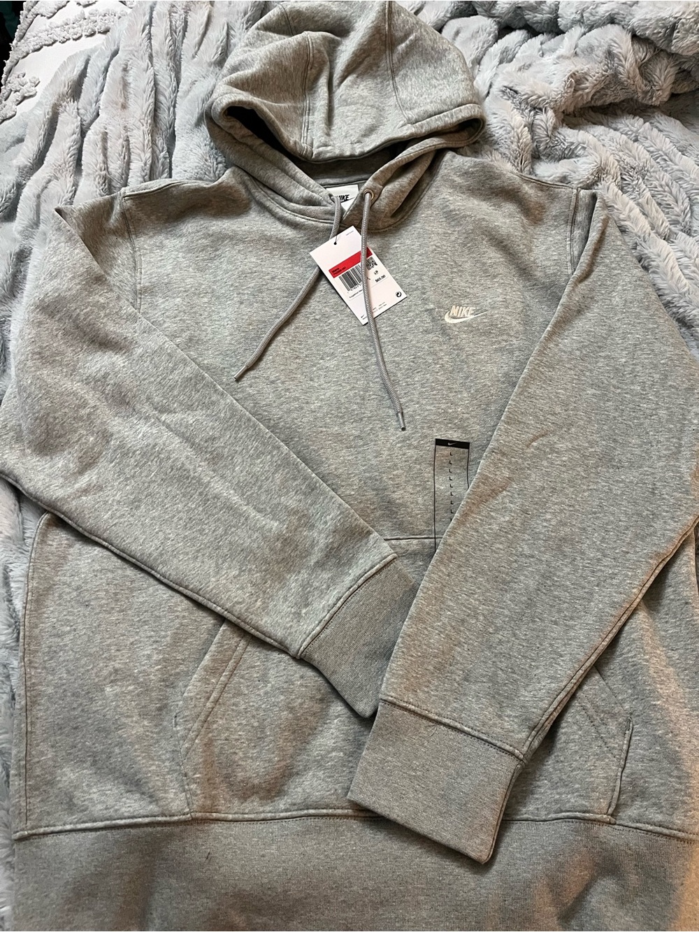 Nike Men's Light Grey Crewneck Hoodie with Small Logo